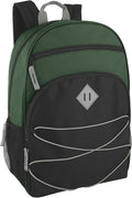 Summit Ridge Boys and Girls School Backpacks with Bungee Cord Front | 17” Multi Pocket Backpack for Kids, Teens, Adults, Travel (Green/Black)