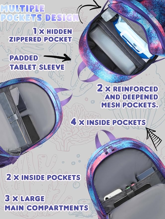 BLUEFAIRY High School Backpack for Girls Boys Middle School Bookbag for Kids Back to School Bag for College with Large Compartment Casual Daypack Mochilas para Niñas Adolescentes 18" Grape Purple