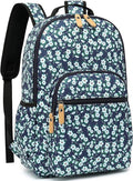 Leaper Water-resistant Floral Laptop Backpack Women Travel Bag Bookbags Satchel (Dark Blue-White Flower2)