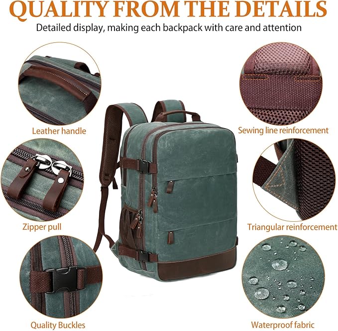 BOVIP Travel Backpack for Men, Carry On Backpack, Flight Approved Personal Item, 18.4 inch Laptop Backpack, Dark Green