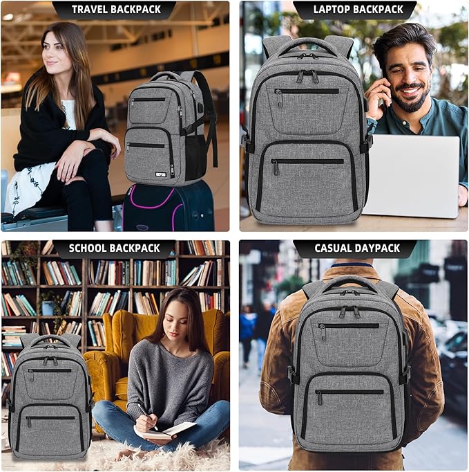 Backpack for Men Women, School Backpack for Boys Girls Teens, Work Business College Backpacks with USB Charging Port, Black Student Bookbag Fits 15.6 Inch Laptop with USB Charging Port, Gifts