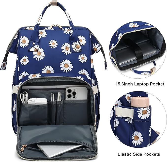 Daisy Laptop Backpack for Women Men, 15.6 inch College School Backpack Bookbag for Work/School/Travel/Business (Blue)