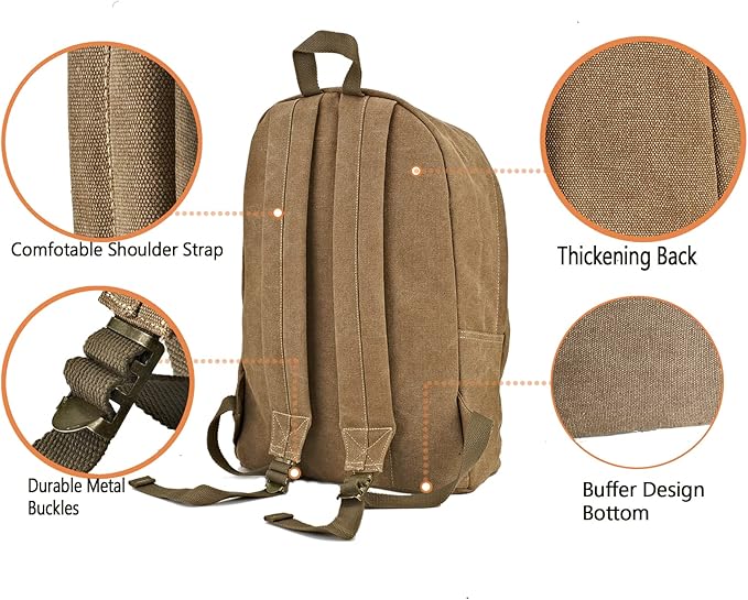 Canvas Laptop Backpack, Durable Rucksack, Travel Bag Fits 15.6 Inch Notebook for Men Women Factory Directly(Coffee)