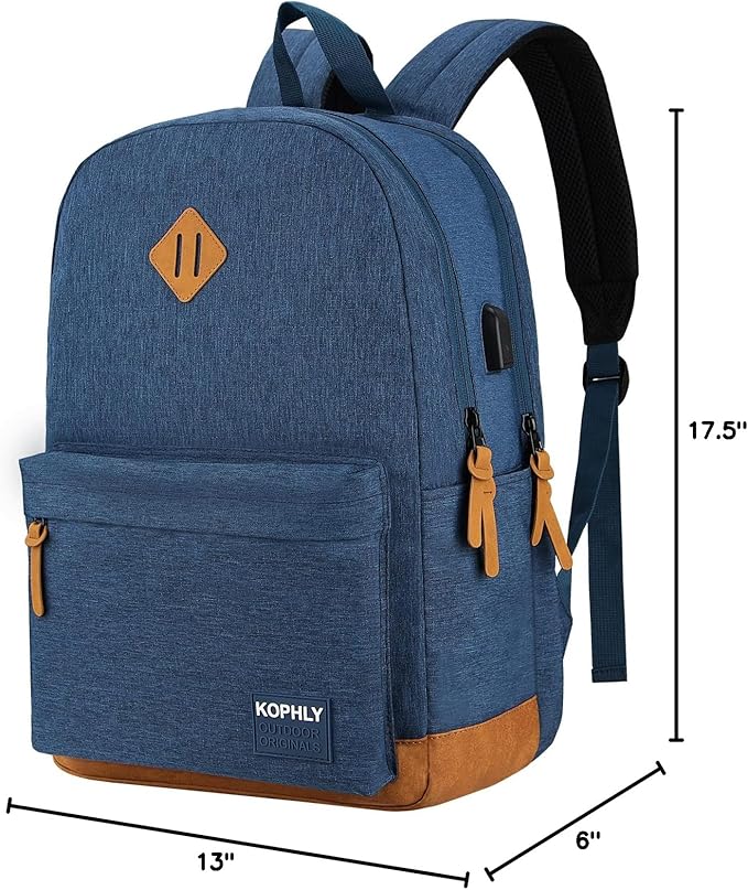 SUPACOOL Lightweight Laptop Backpack with USB Charging Port for Men and Women, Double Layers Backpack for College, Work, Travel, Casual(Navy Blue)