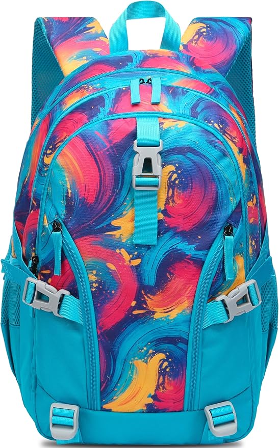BLUEFAIRY High School Backpack for Girls Boys Middle School Bookbag for Kids Back to School Bag for College with Large Compartment Casual Daypack Mochilas para Niñas Adolescentes 18" Tie Dye Teal
