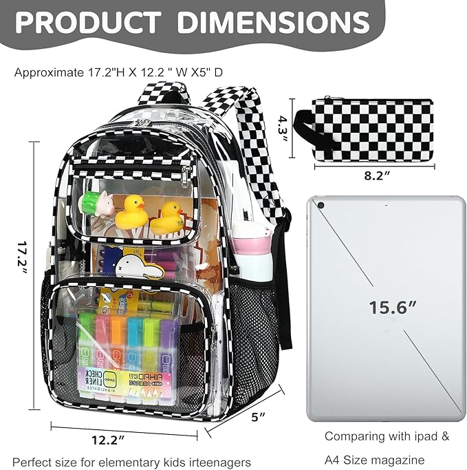 Bluboon Clear Backpack Heavy Duty Kids Boys Clear Bookbag See Through Backpacks with Pencil Case for College Work