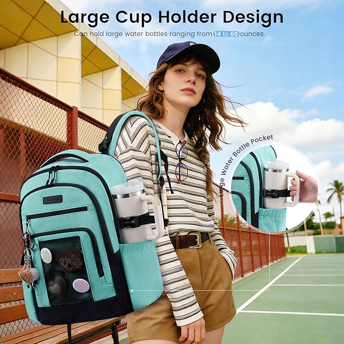 LOVEVOOK Laptop Backpack for Women with Large Cup Holder,17.3 Inch Work Computer Bag with Chest Buckle Back Pad Shoulder Buckle,Waterproof Business Backpack College Teacher Bag for Gift Travel