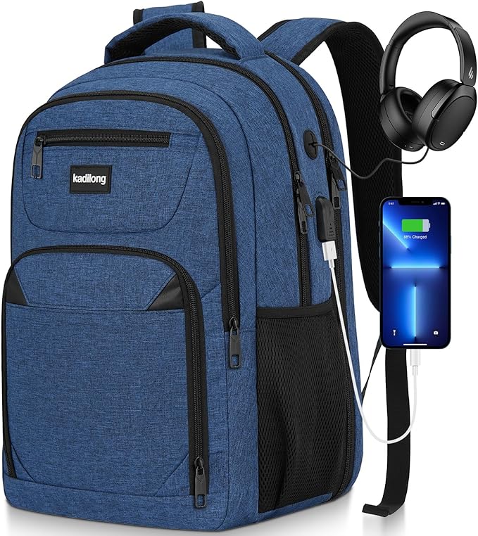 Laptop Backpack for Women & Men,Business Anti Theft Slim Computer Bag with USB Charging Port,Water Resistant College Computer Bag for Teens Boys Fits 15.6 Inch Laptop and Notebook, Blue