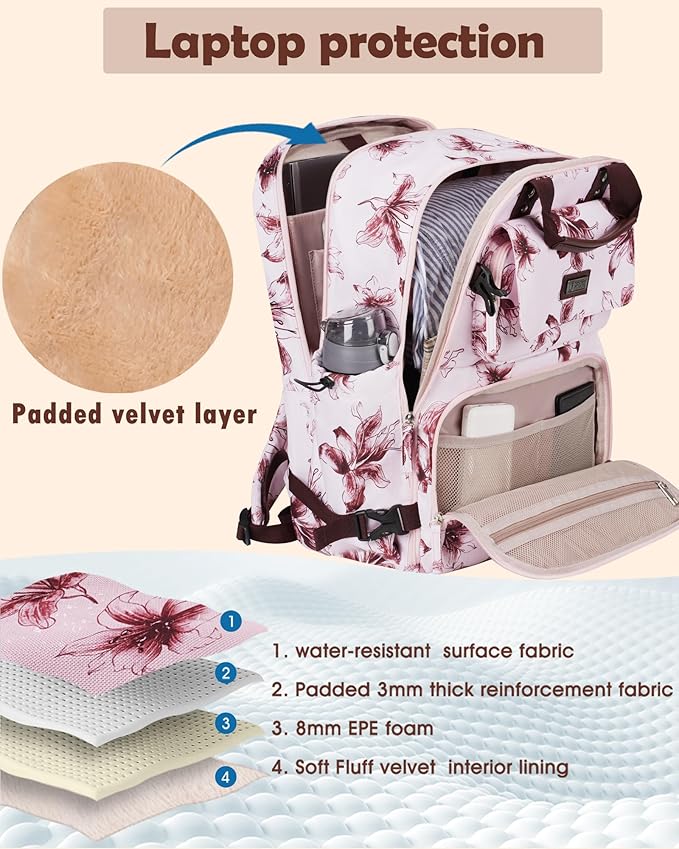 Travel Backpack for Women, Flight Approved Laptop Backpack Carry on Luggage for 17inch Laptop and Travel Essentials, Waterproof Personal item Travel Bag for Work Business Weekend Trip Overnight, Pink
