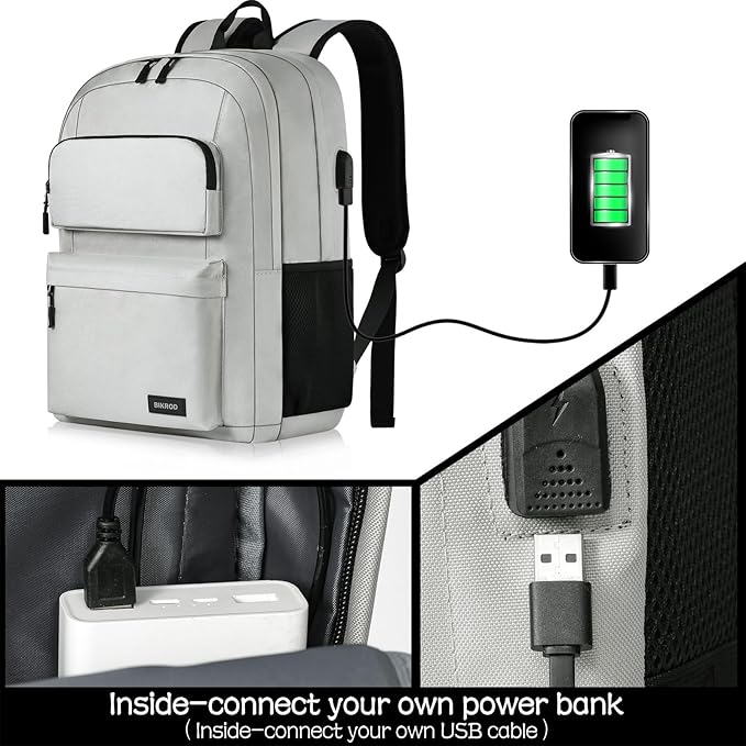 Backpack for Men and Women, School Backpack for Teen Boys and Girls, Carry-on Lightweight Casual Bookbag with USB Charging Port Fit 15.6 Inch Laptop, Grey