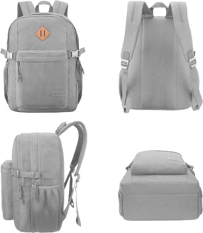 SUPACOOL Casual Backpack For School, Classical Travel Backpack for Men and Women, Bookbag for Boys, Girls and Kids, Laptop Compartment(Light Grey)