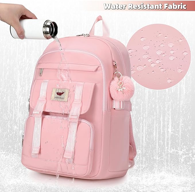 LXYGD 3 PCS Backpack for Teen Girls,Laptop Backpacks 15.6 Inch School Bag with Lunch Box Pencil Pouch Set for Students Aesthetic College Bookbag Travel Daypack(Pink)