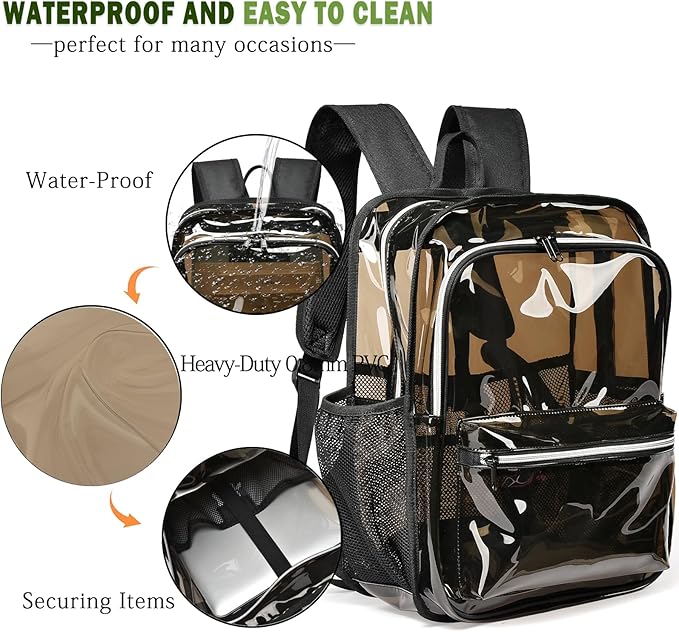 Clear Backpack, 18 '' Clear Backpacks for School Heavy Duty PVC See Through Bag Waterproof Bookbag for Girls & Boys, XL-Amber