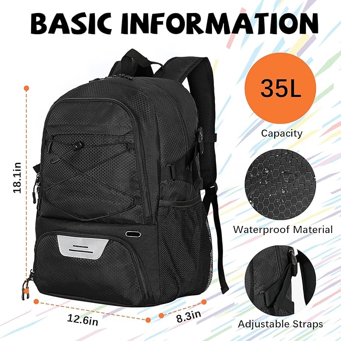 Goloni Basketball Bag,Large Sports Bag with with Separate Ball & Shoe Compartments,Gym Bag for Basketball,Soccer,Volleyball