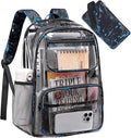 Bluboon Clear Backpack Heavy Duty Kids Boys Clear Bookbag See Through Backpacks with Pencil Case for College Work (Transparent Blue)