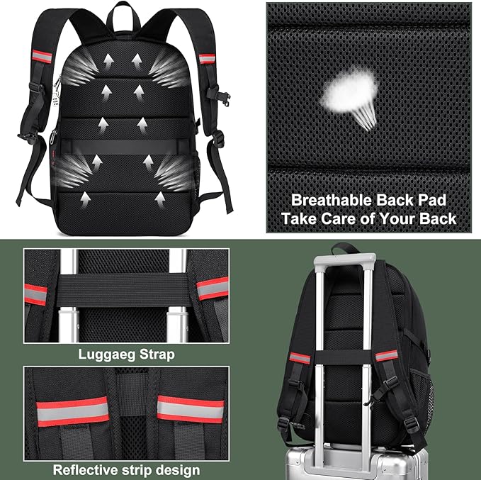 Laptop Backpack for Men, 17 Inch Anti-Theft Travel Backpack with USB Charging Port, Water Resistant College Business Computer Bag, Black, Large