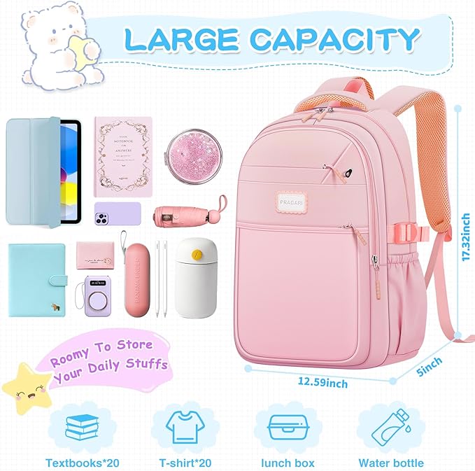 Aesthetic Backpack for School Cute Laptop Pink Backpack Teens Girls Travel Casaul Daypack Lightweight Book Bags