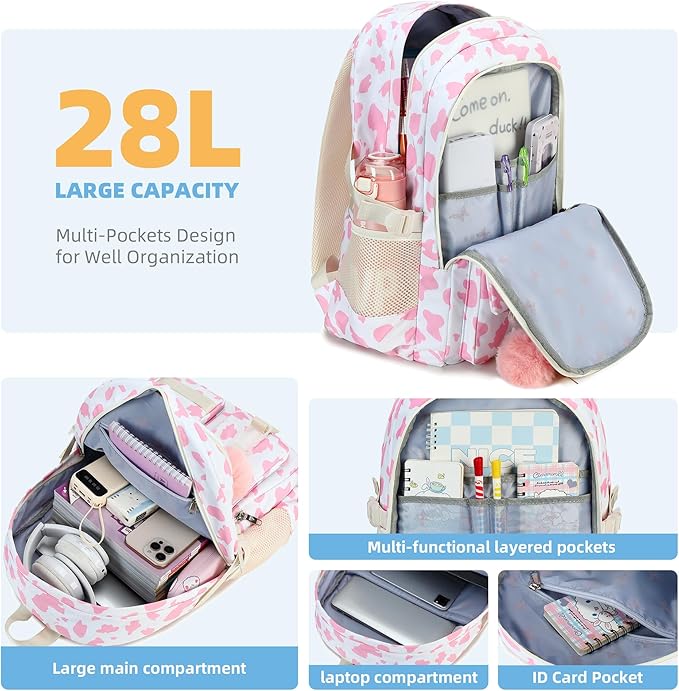 Hidds Backpack for Girls College School Backpacks Kids Bookbag School Bag Travel Laptop Daypack Teens Women (Pink)