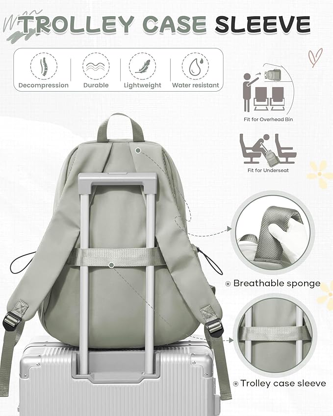 SEAFEW Small Green School Backpack Women, Unisex Lightweight Backpack School Bag Water-resistant Casual Rucksack fits 14 inch Laptop for Boys Girls Men and Women Bookbag College Daypack for Teenage