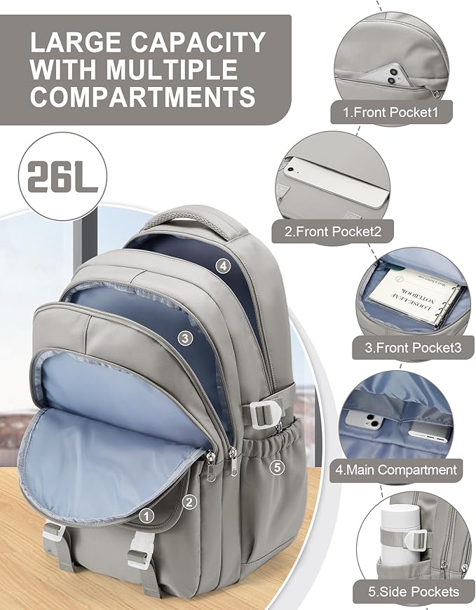 Waterproof Aesthetic Backpack For School, Cute High School Bookbag For Teen Girls Boys, Lightweight Casual Daypack Backpack For Women Men, College Backpack With Lots Of Pockets（Gray Brown）