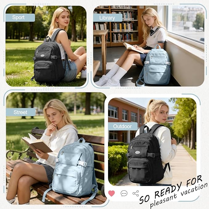 weradar Lightweight School Backpack For Women Men,Waterproof High School Bag,Casual Daypacks Backpack With Lots Of Pockets,Aesthetic College Backpack For Boys Girls(Blue)