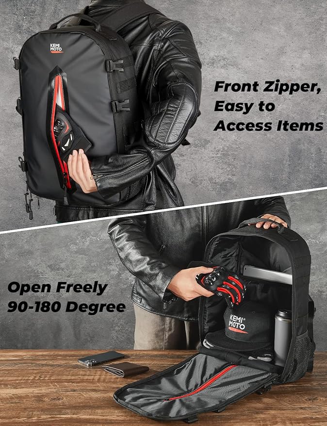 KEMIMOTO Motorcycle Helmet Backpack, 20L Storage Bag with Expandable Hidden Net for Full Face Helmet, Riding & Daily Commute Gift for Men
