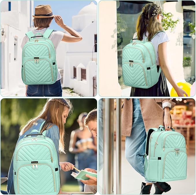 Backpack for Men Women, School Backpack for Boys Girls, 15.6 Inch Quilted Laptop Backpack, Large High School Bookbags for Teens, Teal