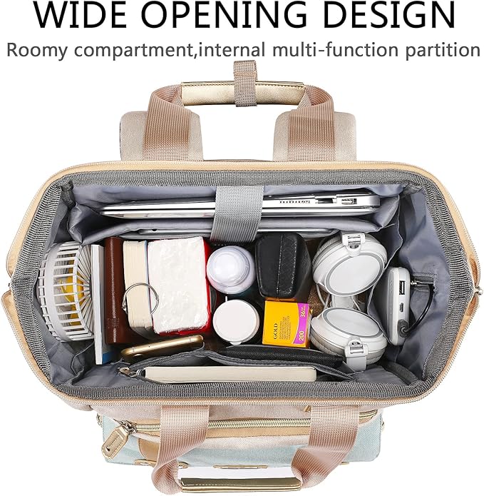 Laptop Backpack for Women,17 inch Computer Backpack for Work School Nurse Teacher Business College with Laptop Compartment,USB Charging Port, Water-resistant Large Wide Open Travel Backpack Bookbag