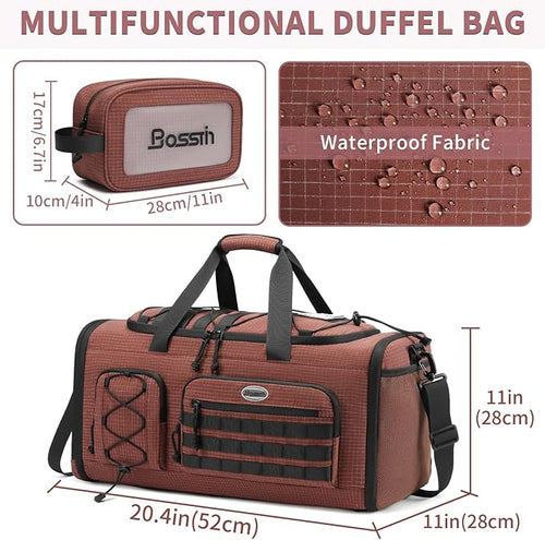 Bosstin Gym Bag for Men & Women,45L Travel Duffle Sports Duffel Bag Gym Weekender Overnight Backpack with Shoe Compartment (COFFEE CHECKERED)