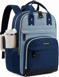 LOVEVOOK Laptop Backpack for Women with Giant Tumbler Holder Pocket,15.6 inch School College Bookbag Nurse Teacher Backpack,Work Travel Backpack Purse Laptop Computer Bag,Indigo blue-Mint green-Indigo
