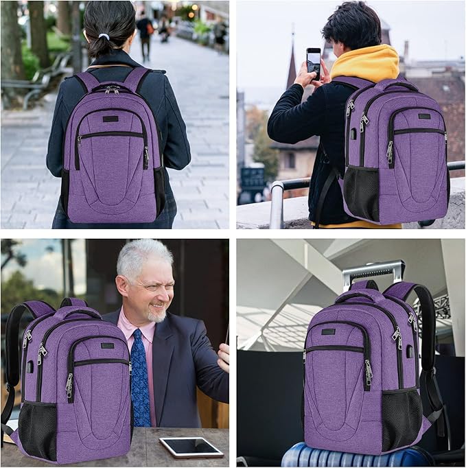BIKROD Backpack for Women and Men, Extra Large School Backpacks for Teens, Water Resistant Back Pack Fits 17 Inch Laptop, Business Anti Theft Sturdy Computer Bag Gifts, Purple