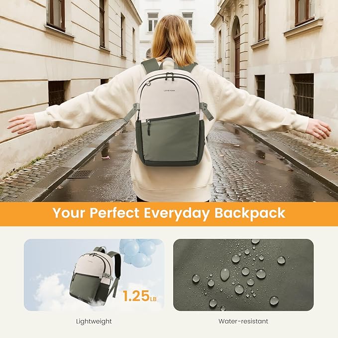 LOVEVOOK Everyday Backpack for Women, Chic Versatile Backpack with Water Bottle Pocket, Lightweight Waterproof Casual Daypack for City Work Commute, College, Travel & Gifts, Pink-Gray
