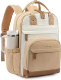 LOVEVOOK Laptop Backpack for Women with Giant Tumbler Holder Pocket,17.3 inch School College Bookbag Nurse Teacher Backpack,Work Travel Backpack Purse Laptop Computer Bag,Beige-Off-white-Earthy yellow