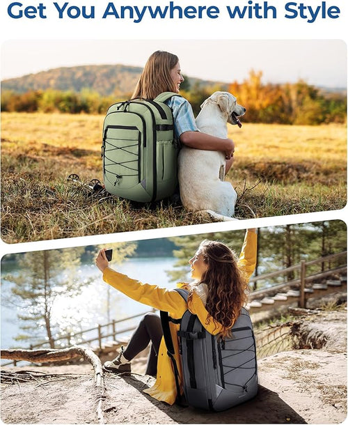 BAGSMART Carry On Backpack, 17.3 Inch Large Travel backpack Carry On Flight Approved, Personal Item Backpack Travel Bag With Shoe Bag, 27L Water Resistant Casual Daypack, Green