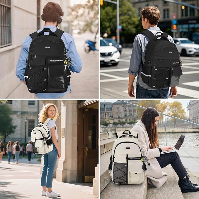 YAMTION Backpack for Teens,Laptop Backpack with USB Charging Port for Work,Casual College Back Pack School Bookbag for Boys Kids,Beige
