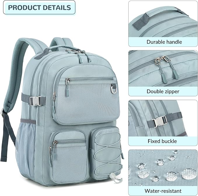 Lohol Multi-Pocket Backpack for Travel College, Heavy Duty Big Bookbag with 15.6 inch Laptop Compartment (Blue Pink Tie-Dye