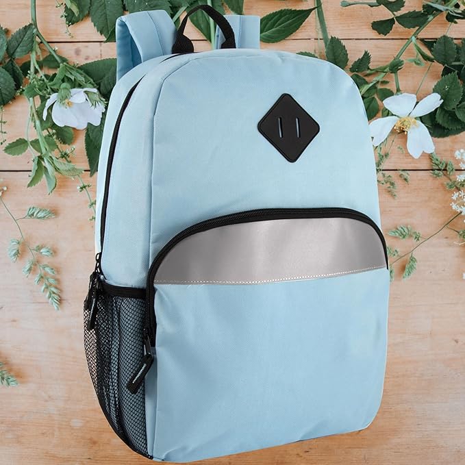 Trail maker Reflective School Backpack for Kids | Colorful Backpack with Adjustable Straps, Side Water Bottle Pockets (Blue)