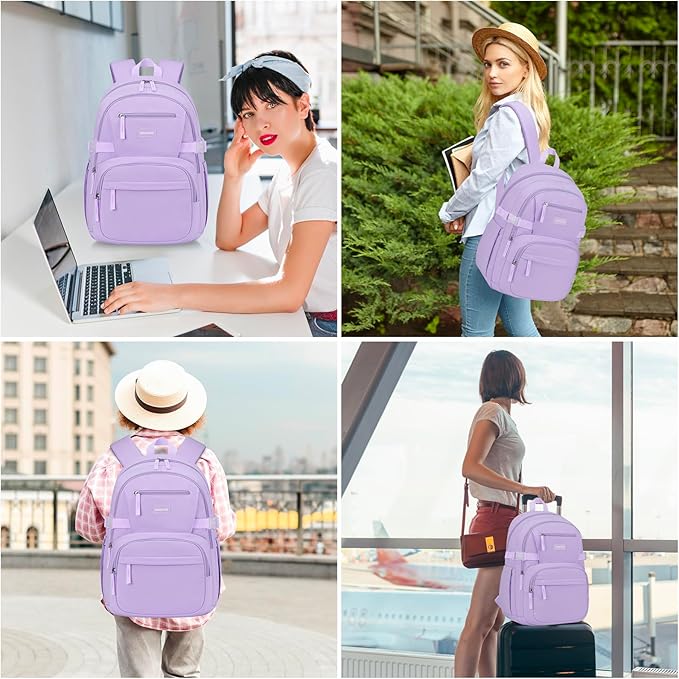 Backpack for School Girls, Cute High School Backpacks for Teens Women Student Large Bookbag 15.6 Inch Laptop Bag with USB Charger Port for College Work Travel Trip (Purple)