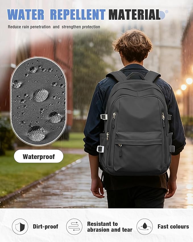 BOXSAM Lightweight Backpack for Women, Large Laptop Travel Backpack Casual Daypack Bag Rucksack for Men.Grey