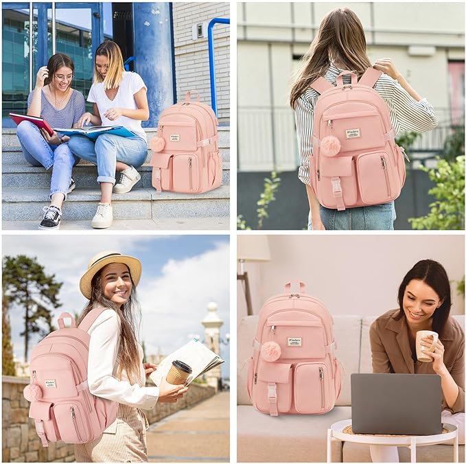 Backpack for Teen Girls, 15.6 Inch Laptop Backpack Cute Kids Bookbag for Middle School College Students, Large School Bag for Women (Pink)