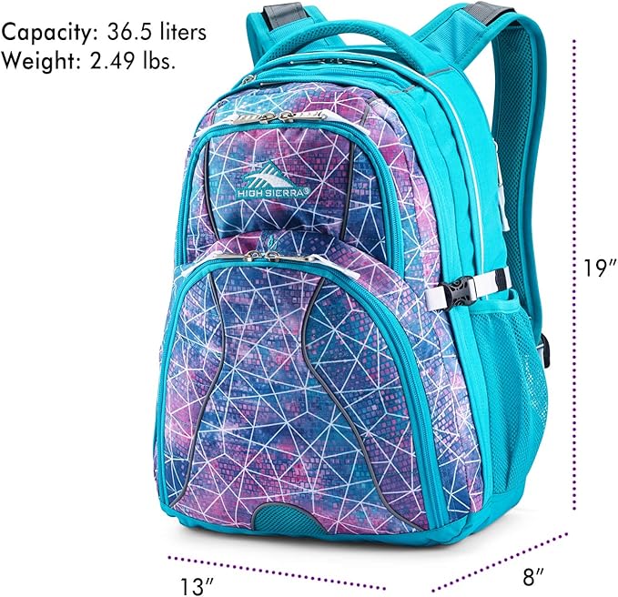 High Sierra Swerve Laptop Backpack, Sequin Facets/Bluebird/White, One Size