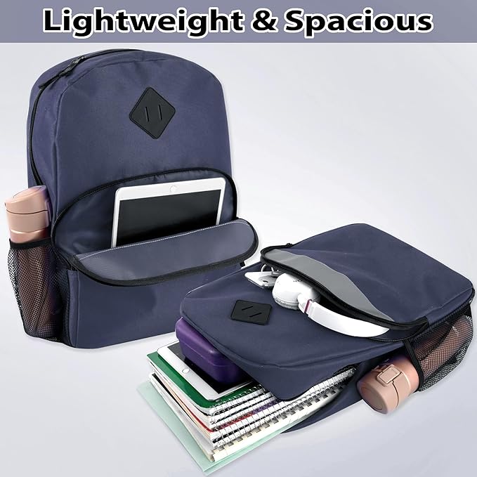 Trail maker Reflective School Backpack for Kids | Colorful Backpack with Adjustable Straps, Side Water Bottle Pockets (Navy)
