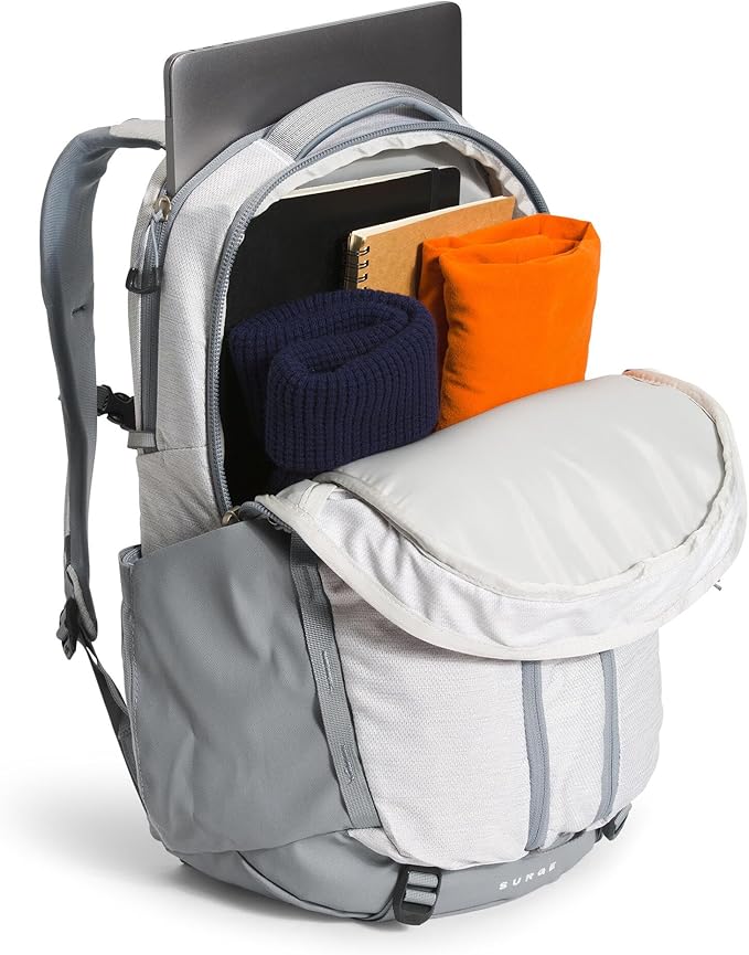 The North Face Women's Surge Commuter Laptop Backpack - Everyday Travel Bag, Laptop Sleeve, Water-Repellent, TNF White Metallic Mélange/Mid Grey-NPF, One Size