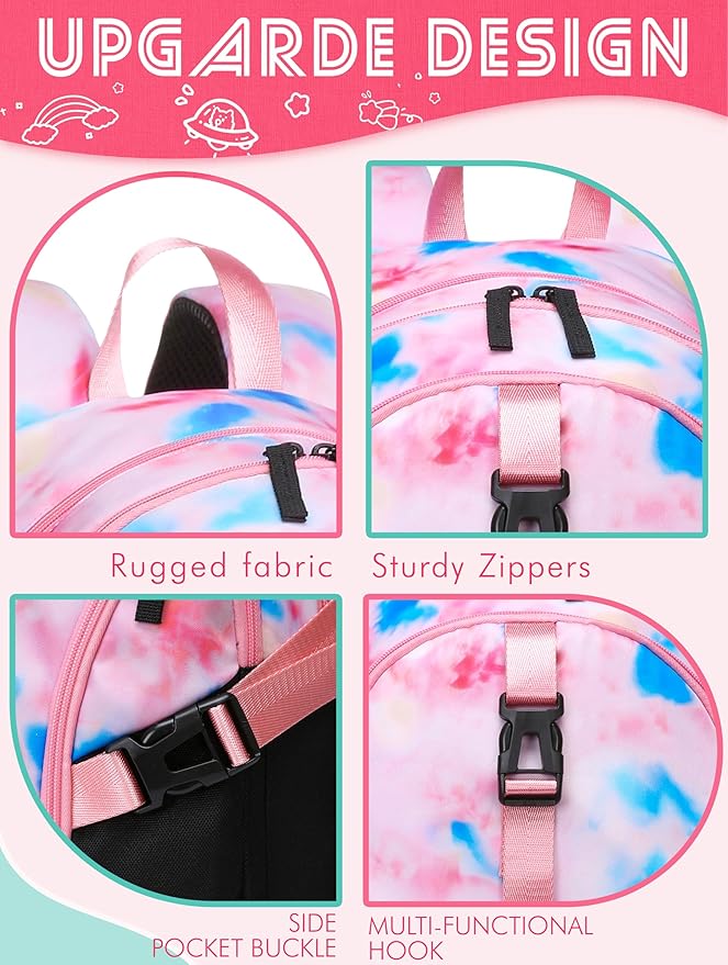 BLUEFAIRY High School Backpack for Girls Boys Middle School Bookbag for Kids Back to School Bag for College with Large Compartment Casual Daypack Mochilas para Niñas Adolescentes 18" Tie Dye Pink