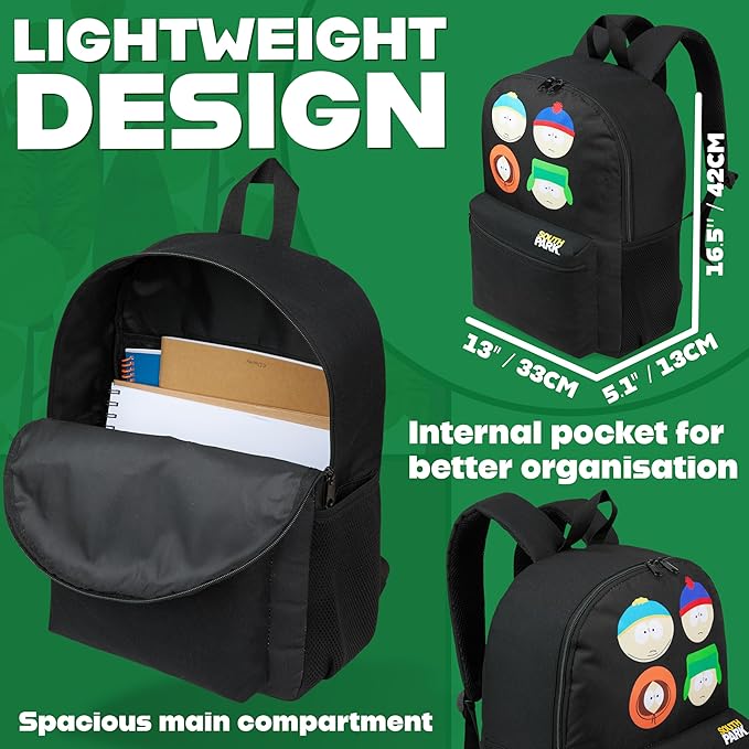 South Park Backpack for Men Teens Boys Daypack Gym Travel Bag Bookbag Rucksack College Work Funny Gifts for Men (Black)