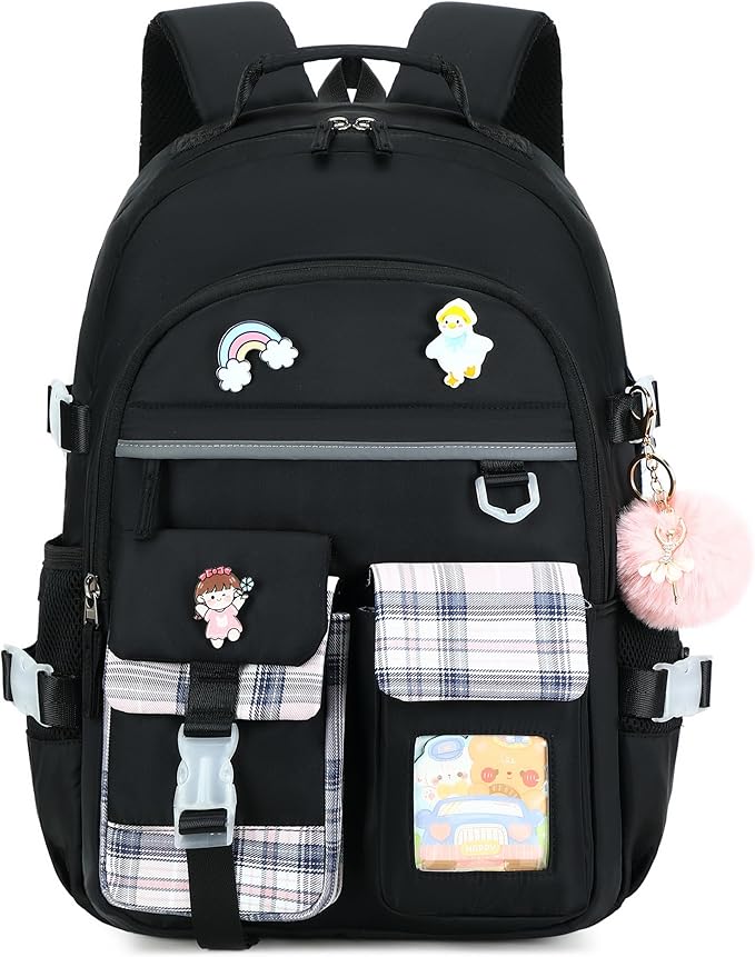 Backpack for Girls, 15.6 Inch Laptop School Bag Kids Kindergarten Elementary College Backpacks Large Bookbags for Teen Girl Women Students Casual Travel Daypacks (Black)