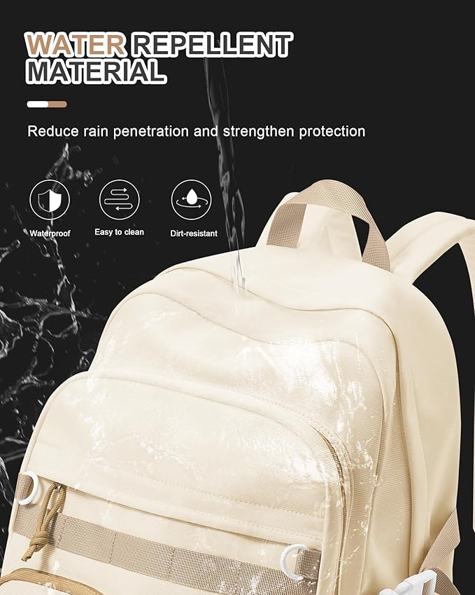 Aesthetic School Backpack for Women Men College Backpack With Lots Of Pockets Waterproof Travel Casual Daypack Cute Bookbag For Teens Girls Boys High School Bag(Beige)