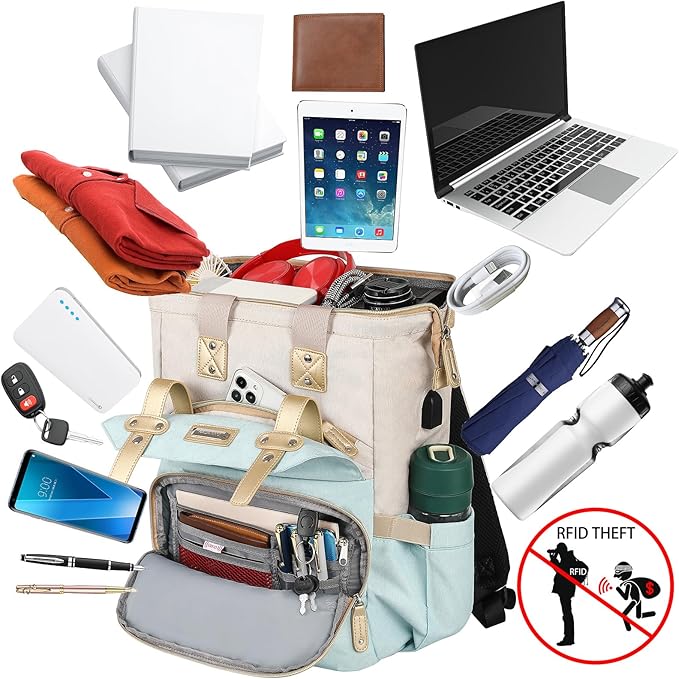 Laptop Backpack for Women,17 inch Computer Backpack for Work School Nurse Teacher Business College with Laptop Compartment,USB Charging Port, Water-resistant Large Wide Open Travel Backpack Bookbag