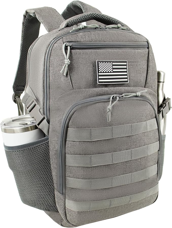 15.6'' Travel Laptop Backpack for Men, 30L Tactical College Backpacks with Water Pouches Both Sides, Portable Backpack for Men Women Business Work Bag Fight Approved - Grey Backpack