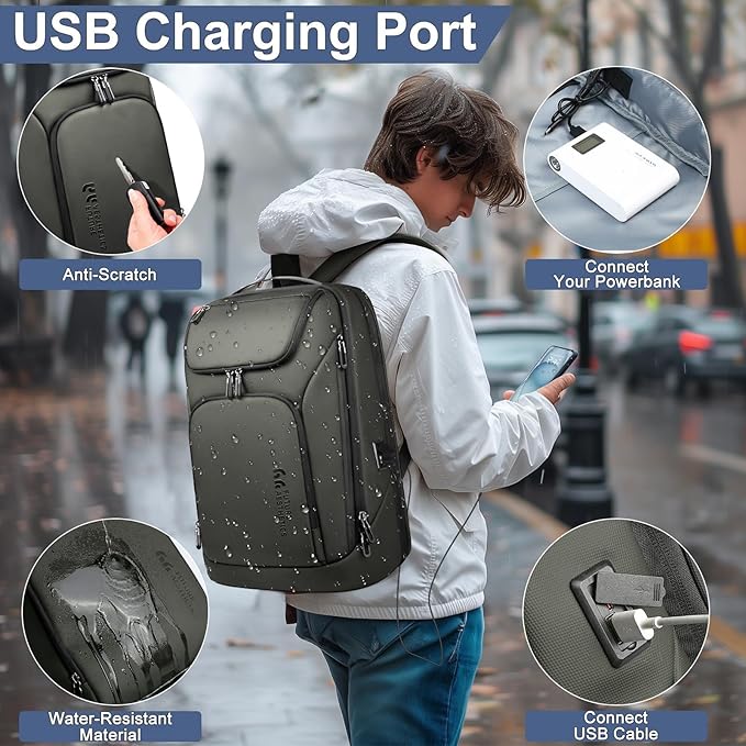 hk Business Smart Backpack for Men Anti-Theft for 17.3 Inch Laptop with USB Charging Port Water-Resistant Large Durable Compact 30L for Travel College Work-Green